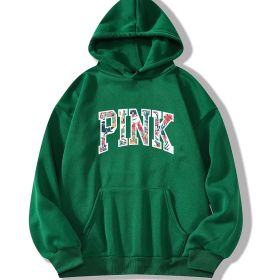 Letter Graphic Print Drawstring Loose Hoodie; Casual Hooded Pocket Fashion Long Sleeve Sweatshirt; Women's Clothing (Color: Green, size: L(8/10))