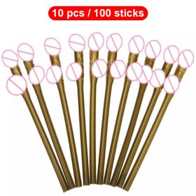 10Pcs Drinking Penis Straws Bride Shower Sexy Hen Night Drink Penis Dick Novelty Nude Straw For Bar Bachelorette Party Supplies (Ships From: China, Color: Gold)