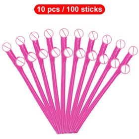 10Pcs Drinking Penis Straws Bride Shower Sexy Hen Night Drink Penis Dick Novelty Nude Straw For Bar Bachelorette Party Supplies (Ships From: China, Color: Rose red)