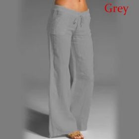 Women's Cotton Linen Wide Leg Pants Solid Casual Elastic Waist Long Trousers (Color: Gray, size: M)