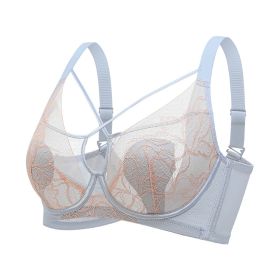 Plus Size Madam Bras Lace Sheer Unpadds Bra See Through Sexy Lingerie Underwear (Color: Blue, size: 36/80)