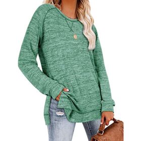 Women's Tops Neckline Crossing Loose Round Neck Long Sleeve Sweatshirt Blouse (Color: Green, size: M)