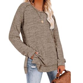 Women's Tops Neckline Crossing Loose Round Neck Long Sleeve Sweatshirt Blouse (Color: Coffee, size: M)