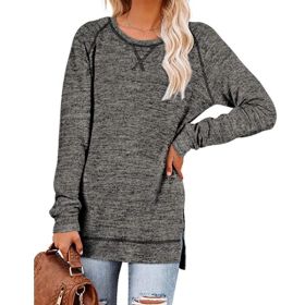 Women's Tops Neckline Crossing Loose Round Neck Long Sleeve Sweatshirt Blouse (Color: grey, size: M)