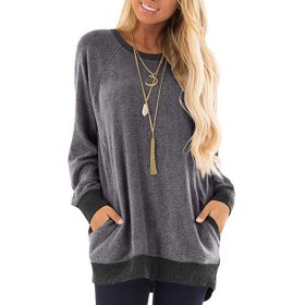 Autumn and Winter New Round Neck Color Pocket Sweater Long Sleeve Pullover Sweatshirt Casual T-shirt (Color: Gray, size: M)