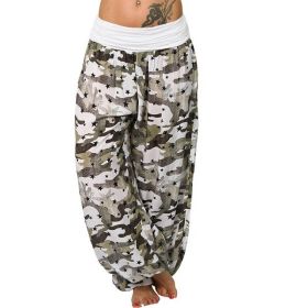 New Loose Printed Wide Leg Women's Camouflage Casual Trousers (Color: White, size: M)