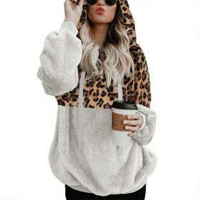 Leopard Zip Up Hoodie Woman Plush Long Sleeve Draw String Women Hooded Sweatshirts Autumn Winter Fashion Pocket Ladies Tops (Color: HFG4319-white, size: M)