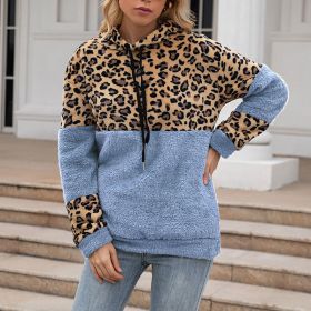 Leopard Zip Up Hoodie Woman Plush Long Sleeve Draw String Women Hooded Sweatshirts Autumn Winter Fashion Pocket Ladies Tops (Color: HFG4200-blue, size: M)