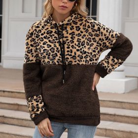 Leopard Zip Up Hoodie Woman Plush Long Sleeve Draw String Women Hooded Sweatshirts Autumn Winter Fashion Pocket Ladies Tops (Color: HFG4200-coffee, size: M)