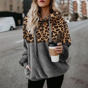 Leopard Zip Up Hoodie Woman Plush Long Sleeve Draw String Women Hooded Sweatshirts Autumn Winter Fashion Pocket Ladies Tops (Color: HFG4319-gray, size: M)