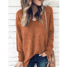 Women's Hoodie Sweater Hot Sale Autumn and Winter New V-neck Pullover Long Sleeve Plus Size Sweater (Color: Orange, size: M)