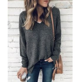 Women's Hoodie Sweater Hot Sale Autumn and Winter New V-neck Pullover Long Sleeve Plus Size Sweater (Color: Dark gray, size: M)