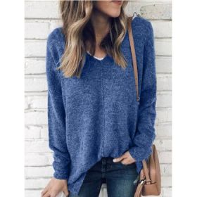 Women's Hoodie Sweater Hot Sale Autumn and Winter New V-neck Pullover Long Sleeve Plus Size Sweater (Color: Blue, size: M)