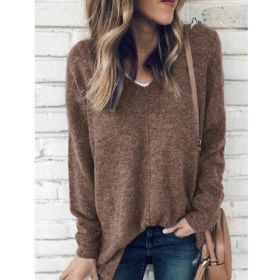 Women's Hoodie Sweater Hot Sale Autumn and Winter New V-neck Pullover Long Sleeve Plus Size Sweater (Color: brown, size: M)