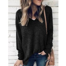 Women's Hoodie Sweater Hot Sale Autumn and Winter New V-neck Pullover Long Sleeve Plus Size Sweater (Color: Black, size: M)