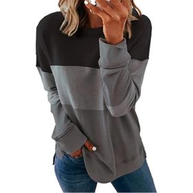 European and American women's new sweater stitching contrast color round neck long sleeve casual loose thin hoodie (Color: Black, size: M)