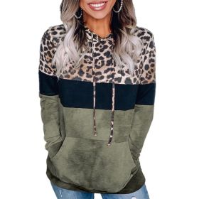 Fall/Winter Women's Leopard Print Loose Hooded Long Sleeve Sweater (Color: Army Green, size: M)