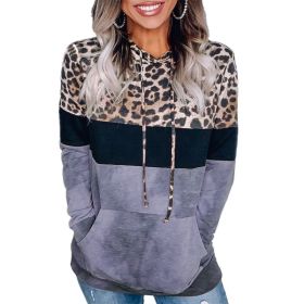 Fall/Winter Women's Leopard Print Loose Hooded Long Sleeve Sweater (Color: Blue, size: M)