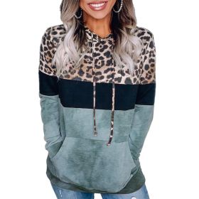 Fall/Winter Women's Leopard Print Loose Hooded Long Sleeve Sweater (Color: Dark green, size: M)