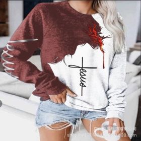 Autumn and winter hot new style sweater letter printing contrast color (Color: Rose red, size: M)