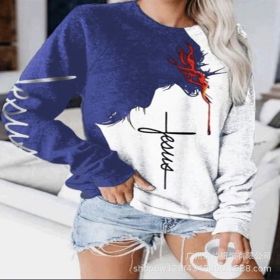 Autumn and winter hot new style sweater letter printing contrast color (Color: Blue, size: M)