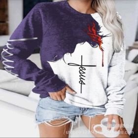 Autumn and winter hot new style sweater letter printing contrast color (Color: Purple, size: M)