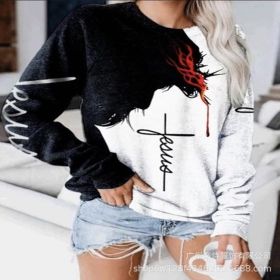 Autumn and winter hot new style sweater letter printing contrast color (Color: Black, size: M)