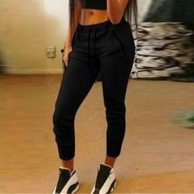 Skinny Pencil Pants For Women High Waist Drawstring Loose Casual Women's Pant 2021 Summer Autumn Fashion New Trousers Female (Color: Black, size: M)