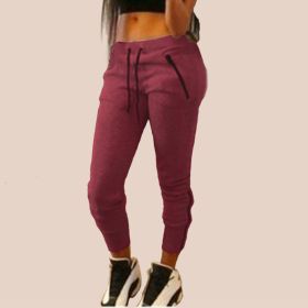 Skinny Pencil Pants For Women High Waist Drawstring Loose Casual Women's Pant 2021 Summer Autumn Fashion New Trousers Female (Color: Burgundy, size: M)