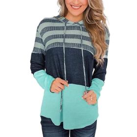 Womens Striped Color Block Hoodies Pullover Sweatshirts (Color: Green, size: S)