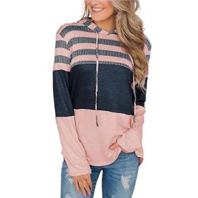 Womens Striped Color Block Hoodies Pullover Sweatshirts (Color: Pink, size: 2XL)