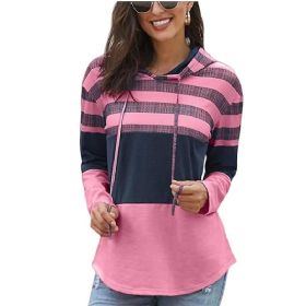 Womens Striped Color Block Hoodies Pullover Sweatshirts (Color: Rose, size: XL)