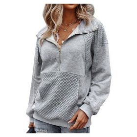 Women Half-Zip Hoodies Pullover Sweatshirts Top with Pockets (Color: Gray, size: US-M)