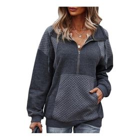 Women Half-Zip Hoodies Pullover Sweatshirts Top with Pockets (Color: Dark gray, size: US-S)