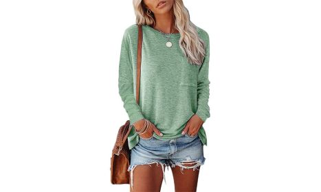 Women Casual Loose Long Sleeve Crewneck Tops Pullover Sweatshirts For Women (Color: Green, size: XXL)