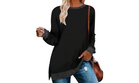 Women Ultra Soft Long Sleeve Sweatshirts Individuality Fashion Long Sleeve Top (Color: Black, size: M)