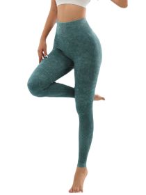 Women's Hollow Wide Band Waist Sports Leggings With Butt Ruching, Scrunch Butt Lifting Tights Seamless Yoga Tummy Control Pants (Color: Green, size: M)