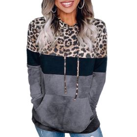 Fall/Winter Women's Leopard Print Loose Hooded Long Sleeve Sweater (Color: Dark gray, size: M)