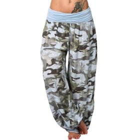 New Loose Printed Wide Leg Women's Camouflage Casual Trousers (Color: light blue, size: M)