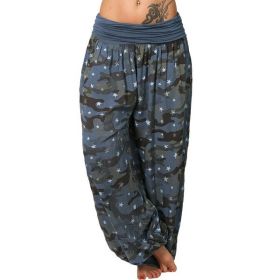 New Loose Printed Wide Leg Women's Camouflage Casual Trousers (Color: Navy blue, size: M)