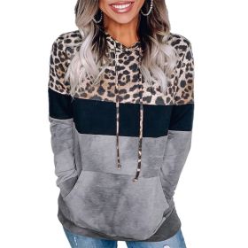 Fall/Winter Women's Leopard Print Loose Hooded Long Sleeve Sweater (Color: Light Grey, size: M)