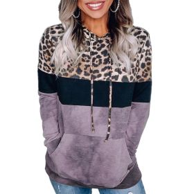 Fall/Winter Women's Leopard Print Loose Hooded Long Sleeve Sweater (Color: Light purple, size: M)