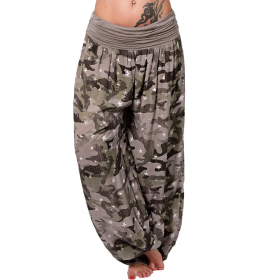 New Loose Printed Wide Leg Women's Camouflage Casual Trousers (Color: Coffee, size: M)