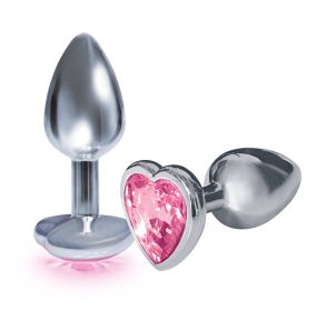 The 9's the Silver Starter Heart Bejeweled Stainless Steel Plug (Color: Pink|Silver)